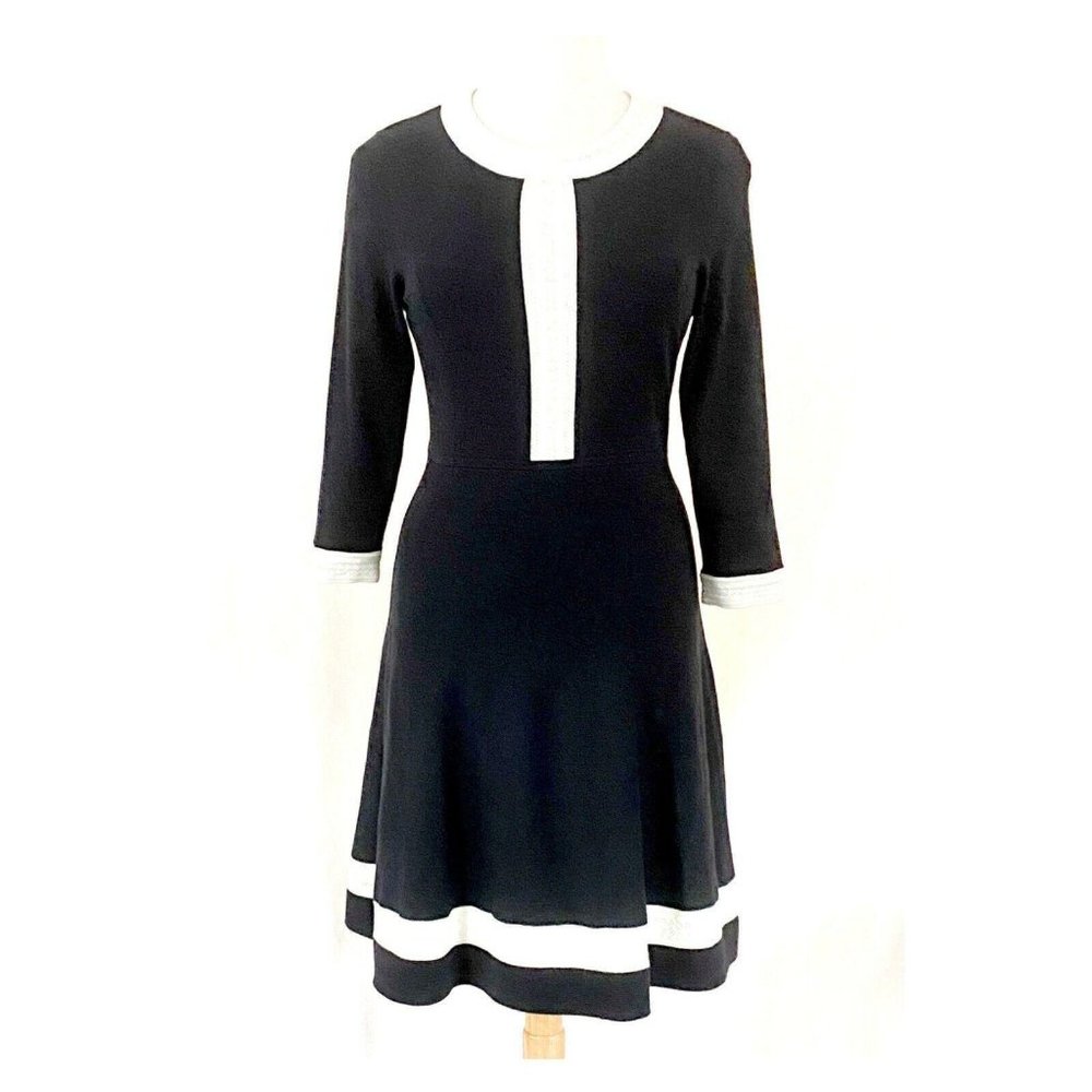 Talbots Sweater Knit Contrast Trim Flare Dress - Picture 1 of 8